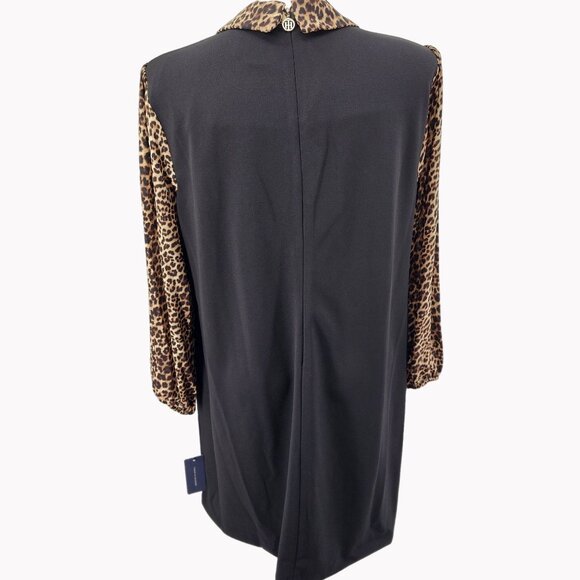 Tommy Hilfiger Womens Plus 22W Black Dress Leopard Print Collar Sheer Sleeve - Picture 10 of 12